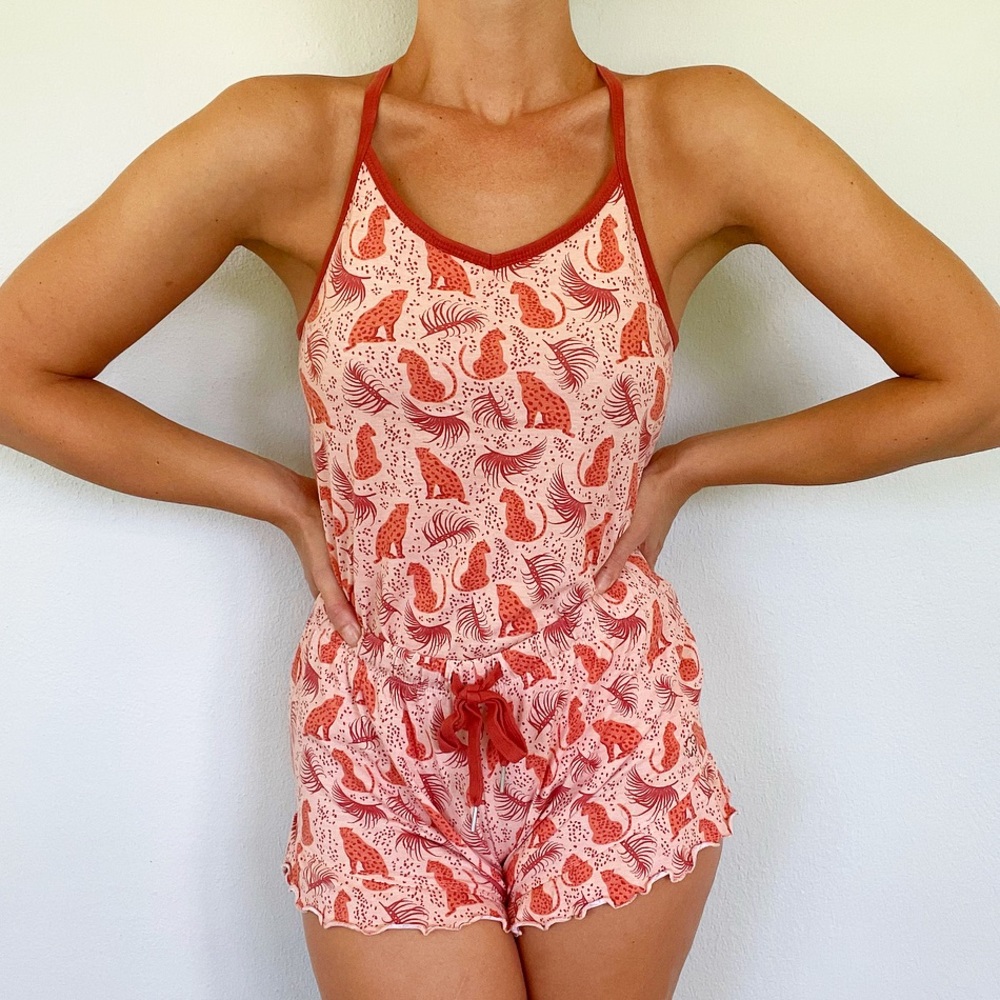 Ivory Ella orange leopard cheetah print pajama set size XS